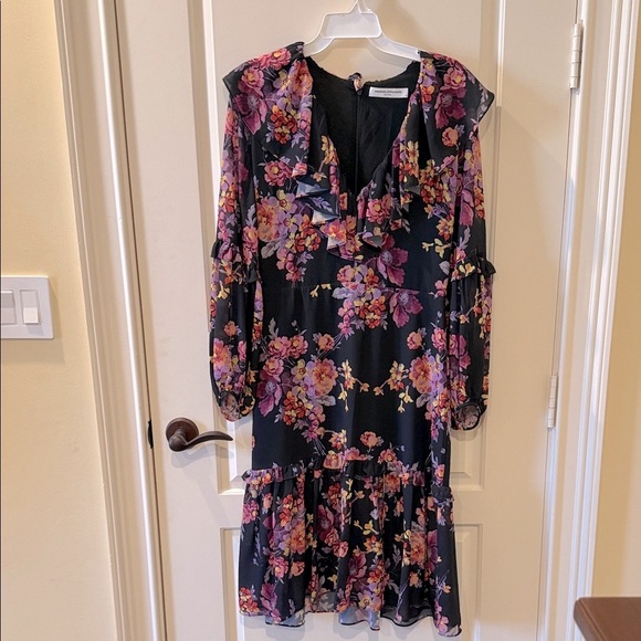 Amanda Uprichard Dresses & Skirts - Amanda Uprichard Floral Long Sleeve Dress - Black and Purple.  Never worn